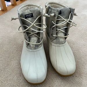 Sperry Off-White and Gray Duck Boots